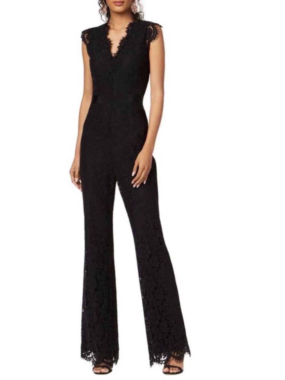 Rachel Zoe Black Lace V-Neck Sleeveless Jumpsuit